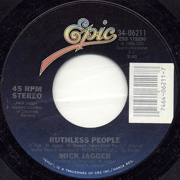 Mick Jagger - Ruthless People (7", Single, Styrene, Pit) (Good Plus (G+)) - Image 3