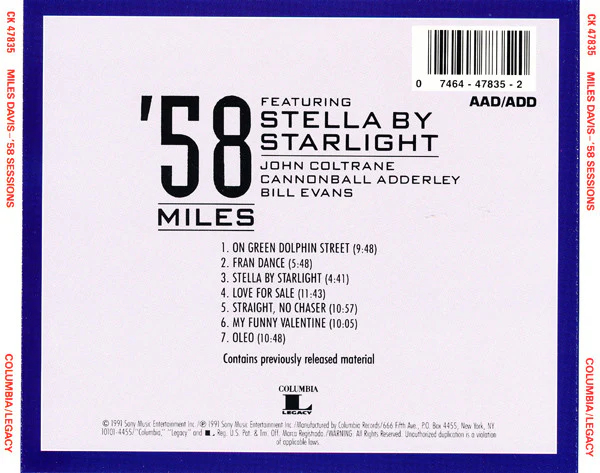 Miles Davis - '58 Sessions Featuring Stella By Starlight (CD, Comp, RM) (Near Mint (NM or M-)) - Image 2