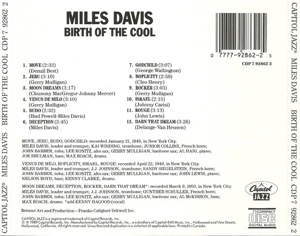 Miles Davis - Birth Of The Cool (CD, Album, Comp, RE, Cap) (Near Mint (NM or M-)) - Image 2