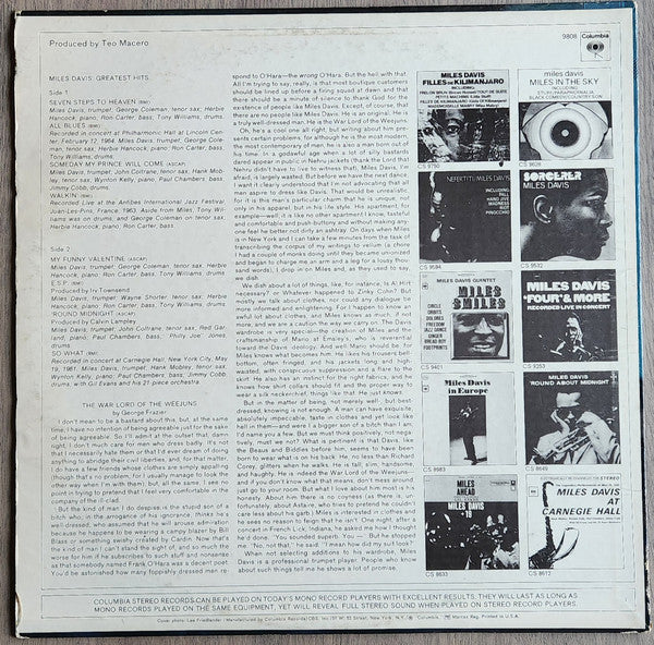 Miles Davis - Miles Davis' Greatest Hits (LP, Comp, RE, Pit) (Very Good Plus (VG+)) - Image 2