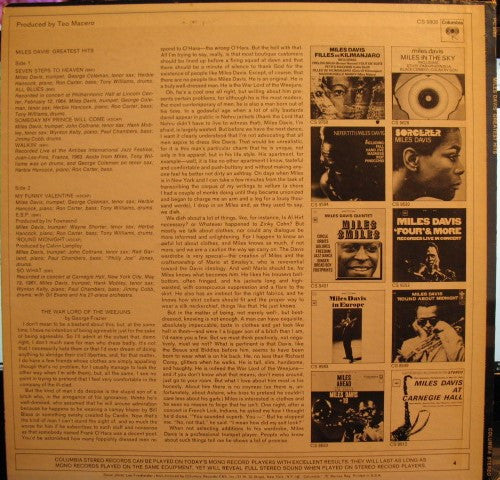 Miles Davis - Miles Davis' Greatest Hits (LP, Comp, RE, Ter) (Near Mint (NM or M-)) - Image 2