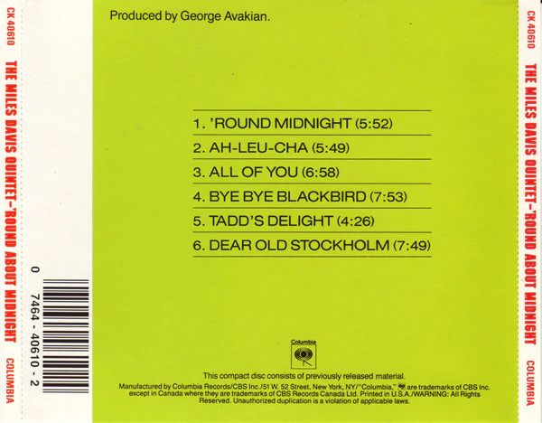 Miles Davis - 'Round About Midnight (CD, Album, RE, RM) (Very Good Plus (VG+)) - Image 4
