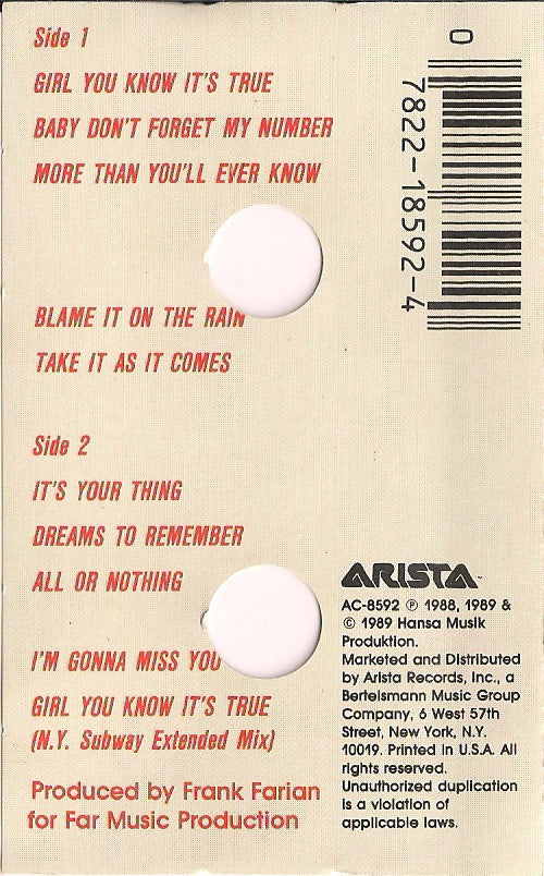 Milli Vanilli - Girl You Know It's True (Cass, Album, Dol) (Near Mint (NM or M-)) - Image 3