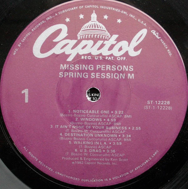 Missing Persons - Spring Session M (LP, Album, Win) (Very Good (VG)) - Image 3