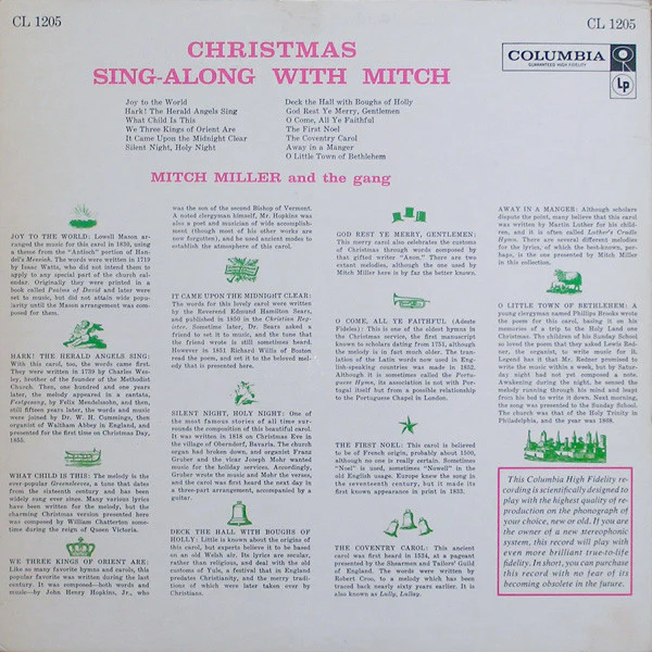 Mitch Miller And The Gang - Christmas Sing-Along With Mitch (LP, Album, Mono, Gat) (Very Good Plus (VG+)) - Image 2