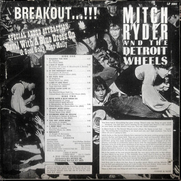 Mitch Ryder & The Detroit Wheels - Breakout…!!! (LP, Album, Mono) (Good Plus (G+)) - Image 2