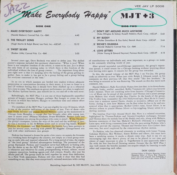 MJT+3 - Make Everybody Happy (LP, Album, Mono) (Very Good Plus (VG+)) - Image 2