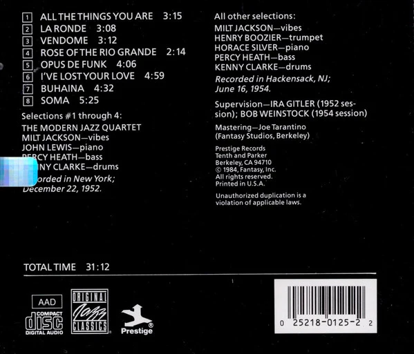 The Modern Jazz Quartet / Milt Jackson Quintet - MJQ (CD, Comp, RE) (Near Mint (NM or M-)) - Image 2