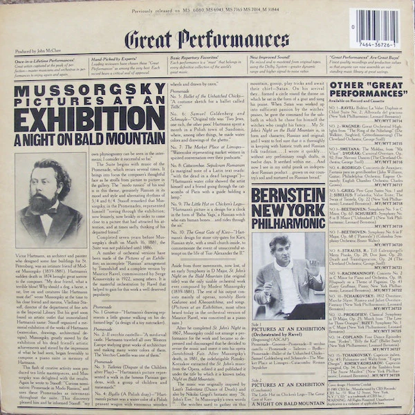 Modest Mussorgsky : Leonard Bernstein, The New York Philharmonic Orchestra - Pictures At An Exhibition/A Night On Bald Mountain (LP, Comp, RE) (Very Good Plus (VG+)) - Image 2
