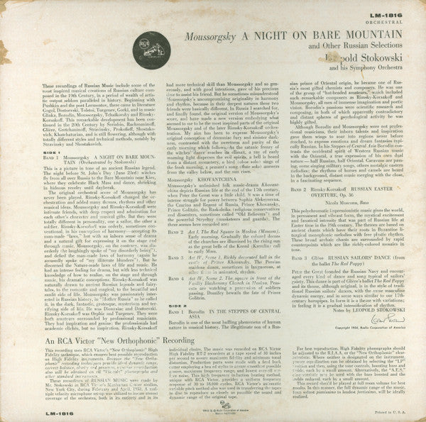 Modest Mussorgsky, Leopold Stokowski - A Night On Bare Mountain (And Other Russian Selections) (LP, Album, Mono) (Very Good Plus (VG+)) - Image 2