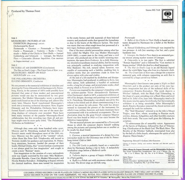 Modest Mussorgsky — The Philadelphia Orchestra, Eugene Ormandy - Pictures At An Exhibition - Night On Bald Mountain (LP, Album, Ter) (Near Mint (NM or M-)) - Image 2