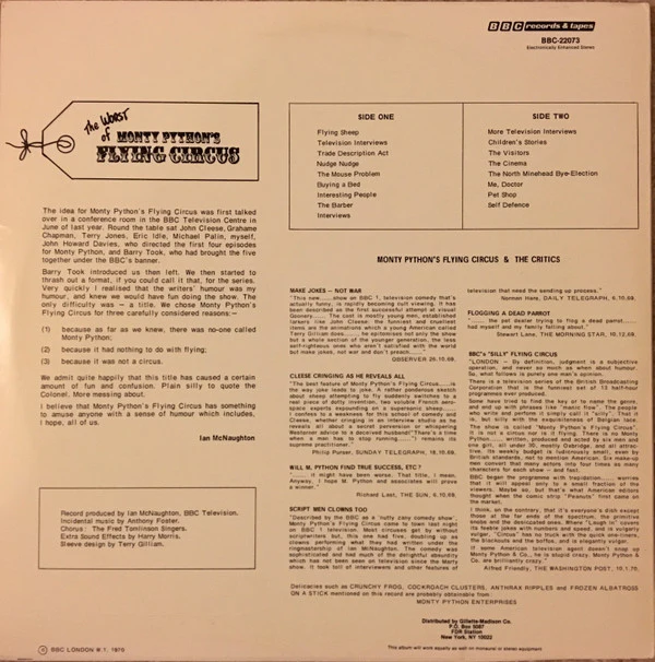 Monty Python - Monty Python's Flying Circus (LP, RE) (Very Good (VG)) - Image 2
