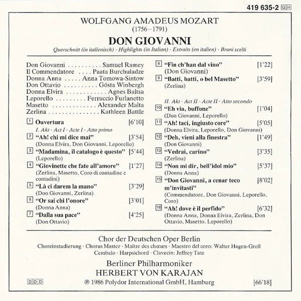 Mozart* : Berliner Philharmoniker, Herbert Von Karajan - Don Giovanni (Querschnitt • Highlights • Extraits • Brani Scelti) (CD) (Near Mint (NM or M-)) - Image 4