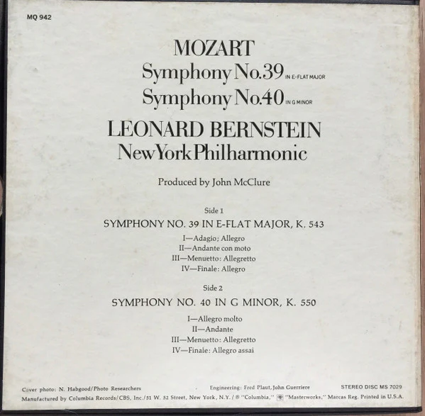 Mozart*, Leonard Bernstein, New York Philharmonic - Symphony No. 39 / Symphony No. 40 (Reel, 4tr Stereo, 7" Reel, Album) (Very Good Plus (VG+)) - Image 2
