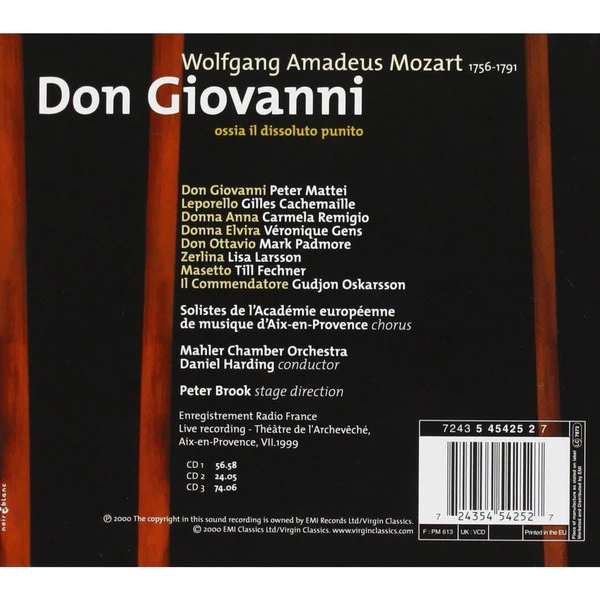Mozart* - Mattei* • Cachemaille* • Remigio* • Gens* • Padmore* • Larsson* • Fechner* • Oskarsson* • Mahler Chamber Orchestra • Daniel Harding - Don Giovanni (3xCD, Album + Box, Sli) (Very Good Plus (VG+)) - Image 2