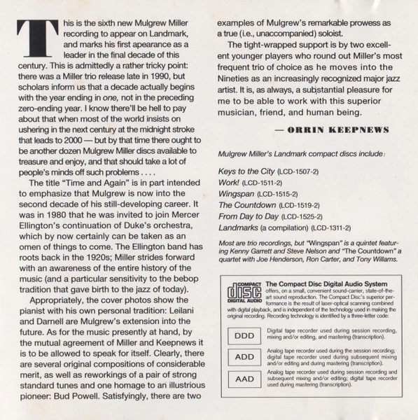 Mulgrew Miller - Time And Again (CD, Album) (Near Mint (NM or M-)) - Image 4