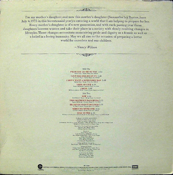 Nancy Wilson - This Mother's Daughter (LP, Album, Win) (Very Good Plus (VG+)) - Image 2
