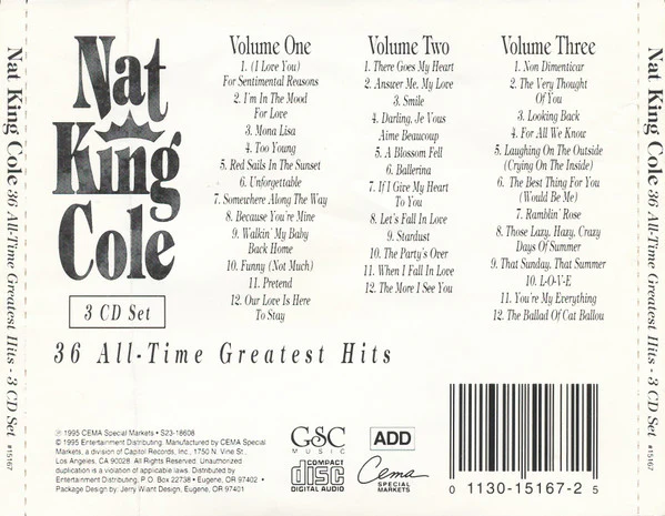 Nat King Cole - 36 All-Time Greatest Hits (3xCD, Comp) (Very Good Plus (VG+)) - Image 2