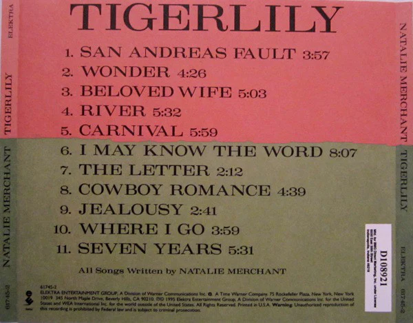 Natalie Merchant - Tigerlily (CD, Album, Club) (Very Good Plus (VG+)) - Image 2