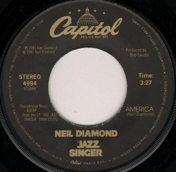 Neil Diamond - America / Songs Of Life (7", Single, Win) (Very Good Plus (VG+)) - Image 3