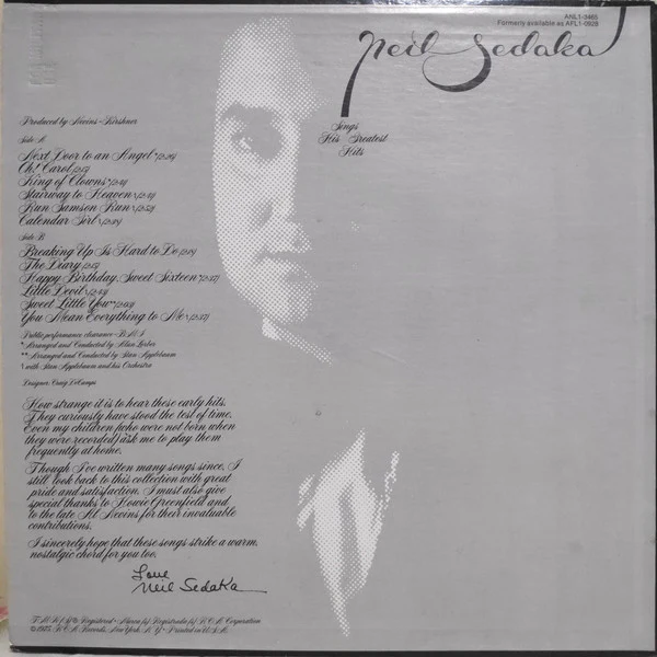 Neil Sedaka - Neil Sedaka Sings His Greatest Hits (LP, Comp, RE) (Mint (M)) - Image 2