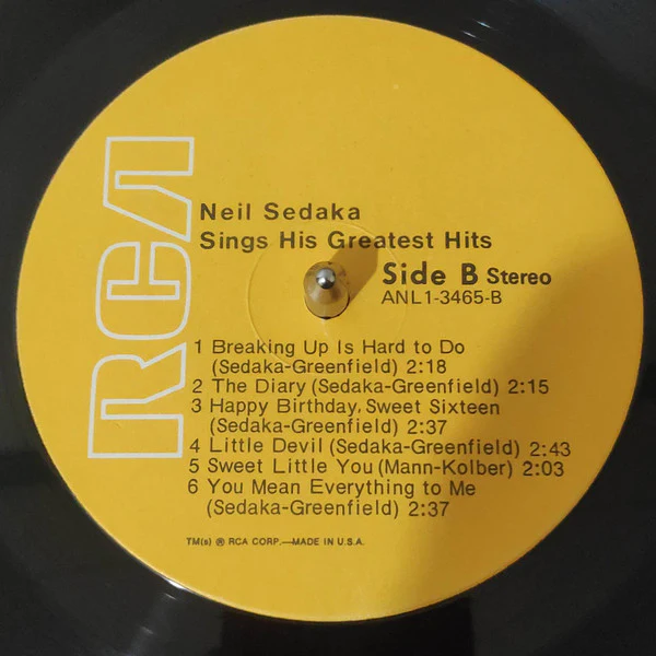 Neil Sedaka - Neil Sedaka Sings His Greatest Hits (LP, Comp, RE) (Mint (M)) - Image 4