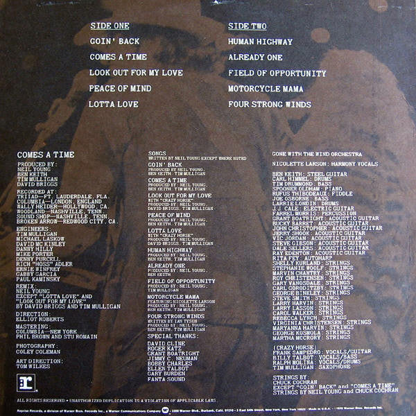 Neil Young - Comes A Time (LP, Album, M/Print, RP, Win) (Very Good Plus (VG+)) - Image 2