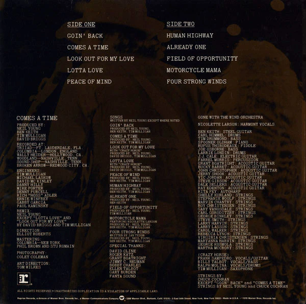 Neil Young - Comes A Time (LP, Album, RP, Win) (Near Mint (NM or M-)) - Image 2