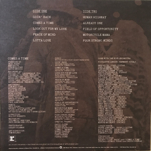 Neil Young - Comes A Time (LP, Album, RP, Win) (Very Good (VG)) - Image 3