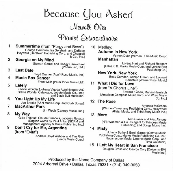 Newell Oler - Because You Asked (CD, Album) (Near Mint (NM or M-)) - Image 2