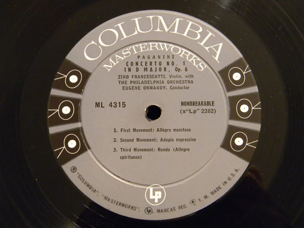 Niccolò Paganini, Camille Saint-Saëns, Zino Francescatti - Concerto No.1 In D Major, Op. 6 + Concerto No. 3 In B Minor, Op. 61 (LP, Mono) (Very Good (VG)) - Image 3