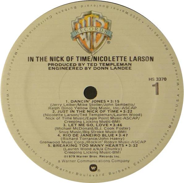 Nicolette Larson - In The Nick Of Time (LP, Album, Mon) (Very Good Plus (VG+)) - Image 3