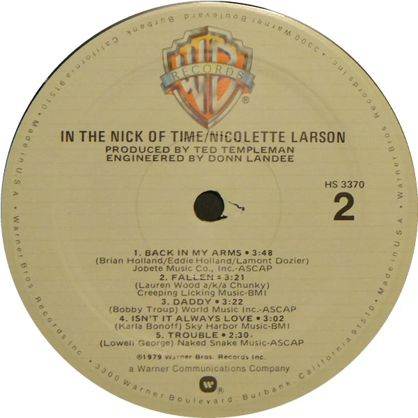 Nicolette Larson - In The Nick Of Time (LP, Album, Mon) (Very Good Plus (VG+)) - Image 4