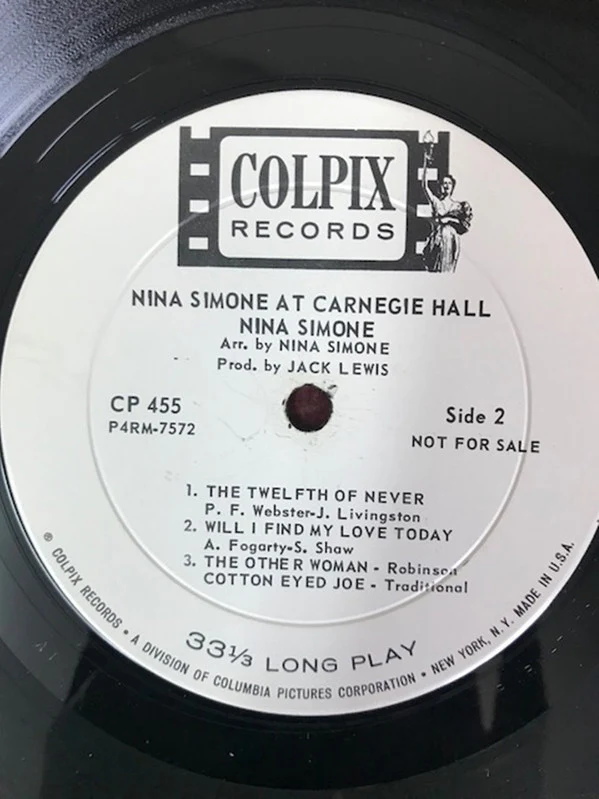 Nina Simone - At Carnegie Hall (LP, Album, Mono, Promo) (Mint (M)) - Image 3