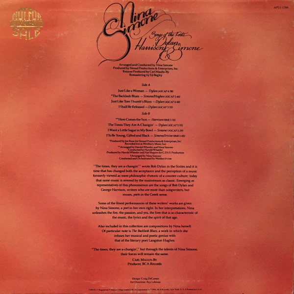 Nina Simone - Songs Of The Poets : Dylan, Harrison & Simone (LP, Comp) (Very Good (VG)) - Image 2