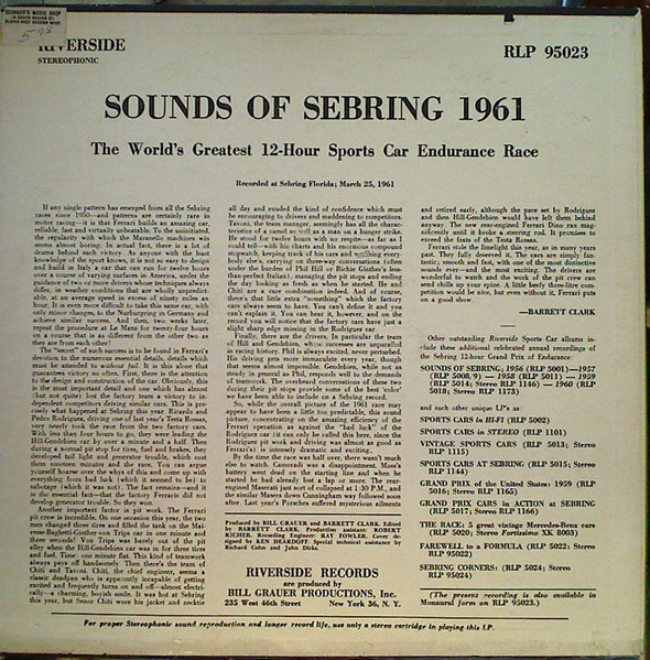 No Artist - Sounds Of Sebring 1961 (LP) (Very Good Plus (VG+)) - Image 2
