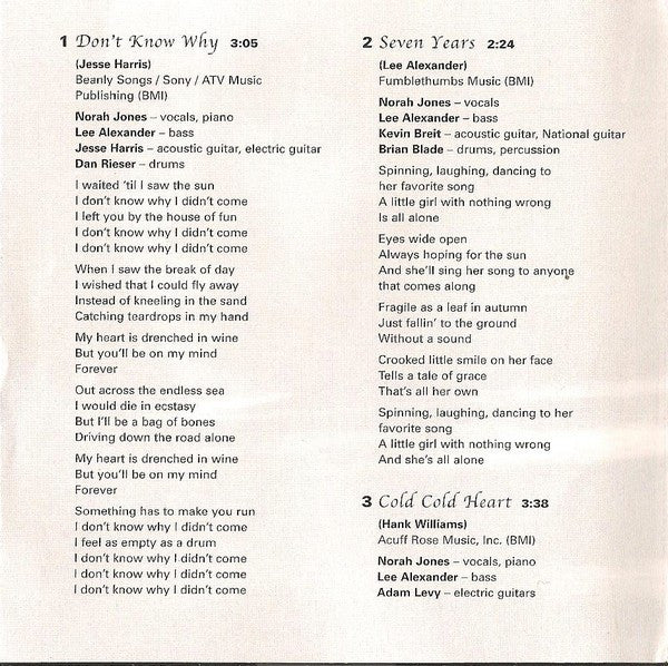 Norah Jones - Come Away With Me (CD, Album) (Very Good Plus (VG+)) - Image 4