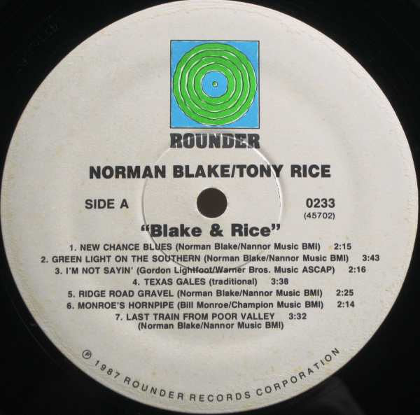 Norman Blake & Tony Rice - Blake & Rice (LP, Album) (Very Good Plus (VG+)) - Image 3