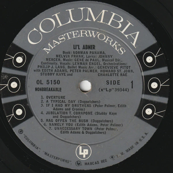 Norman Panama, Melvin Frank & Michael Kidd - Li'l Abner (An Original Musical Comedy) (LP, Album, Bri) (Very Good (VG)) - Image 3