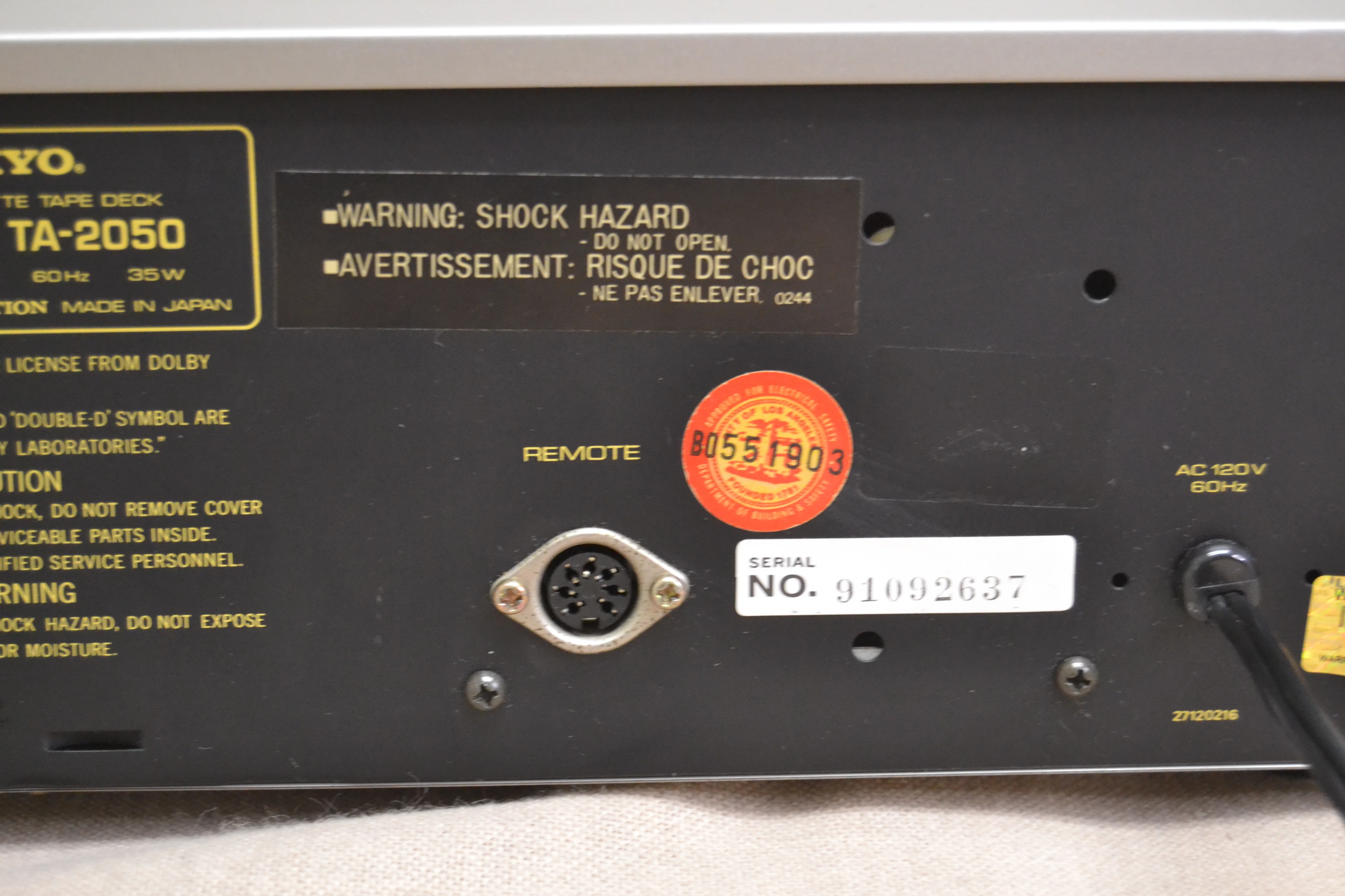 Onkyo TA-2050 Single Cassette Deck * Fully Serviced * New Belts - Image 11