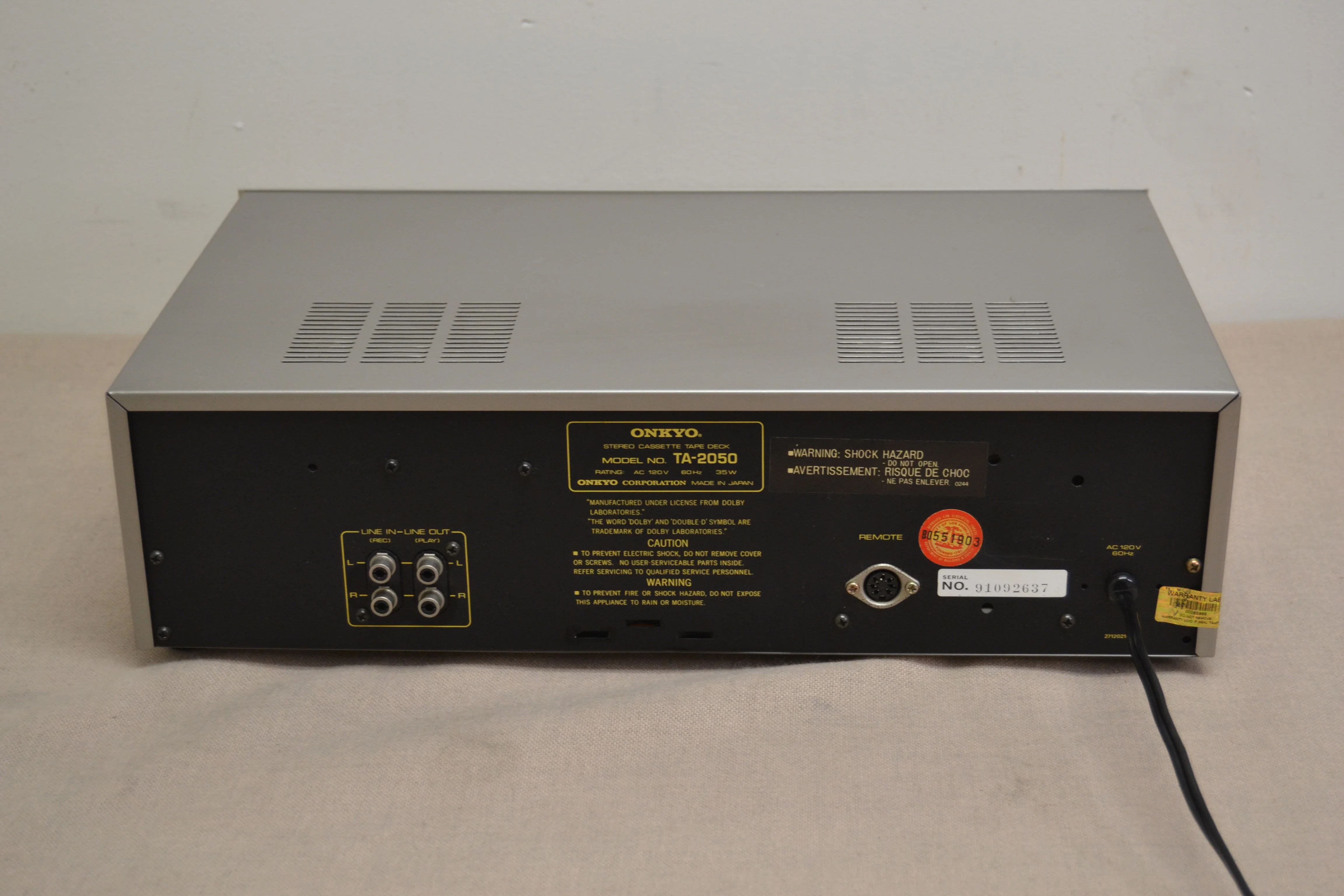 Onkyo TA-2050 Single Cassette Deck * Fully Serviced * New Belts - Image 8