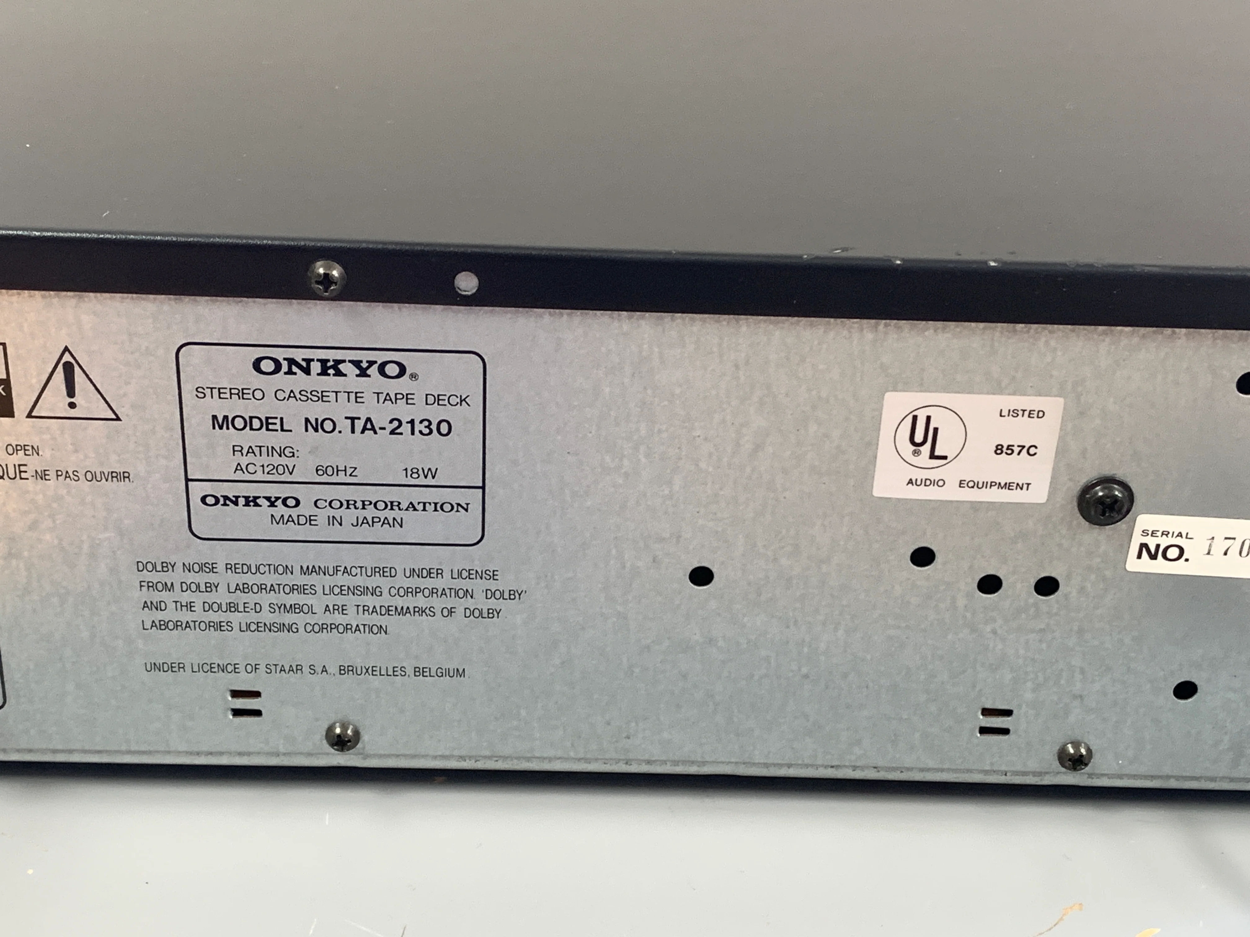 Onkyo TA-2130 Single Cassette Deck * 1987 - Image 8