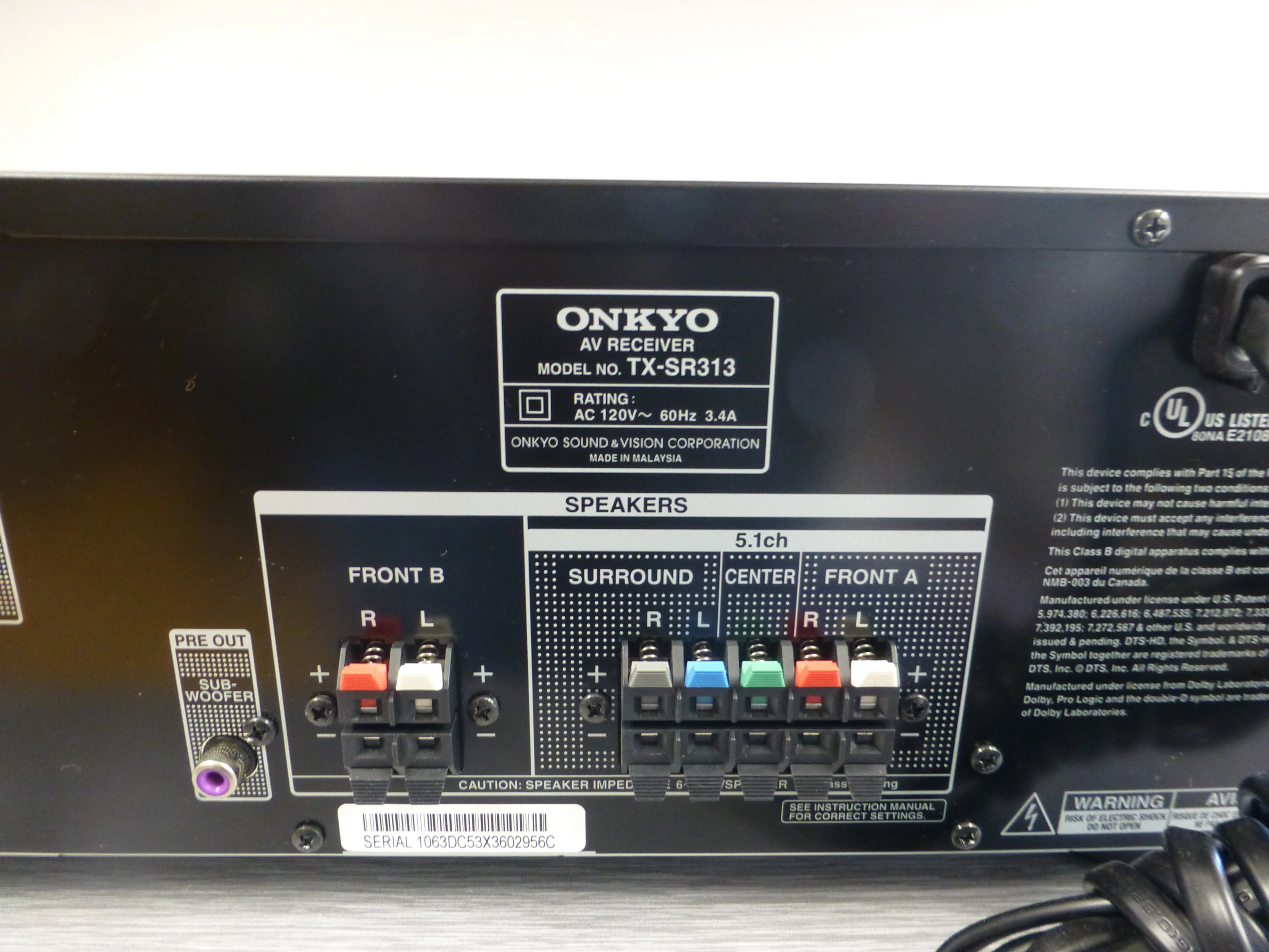 Onkyo TX-SR313 Stereo Receiver * Remote - Image 11