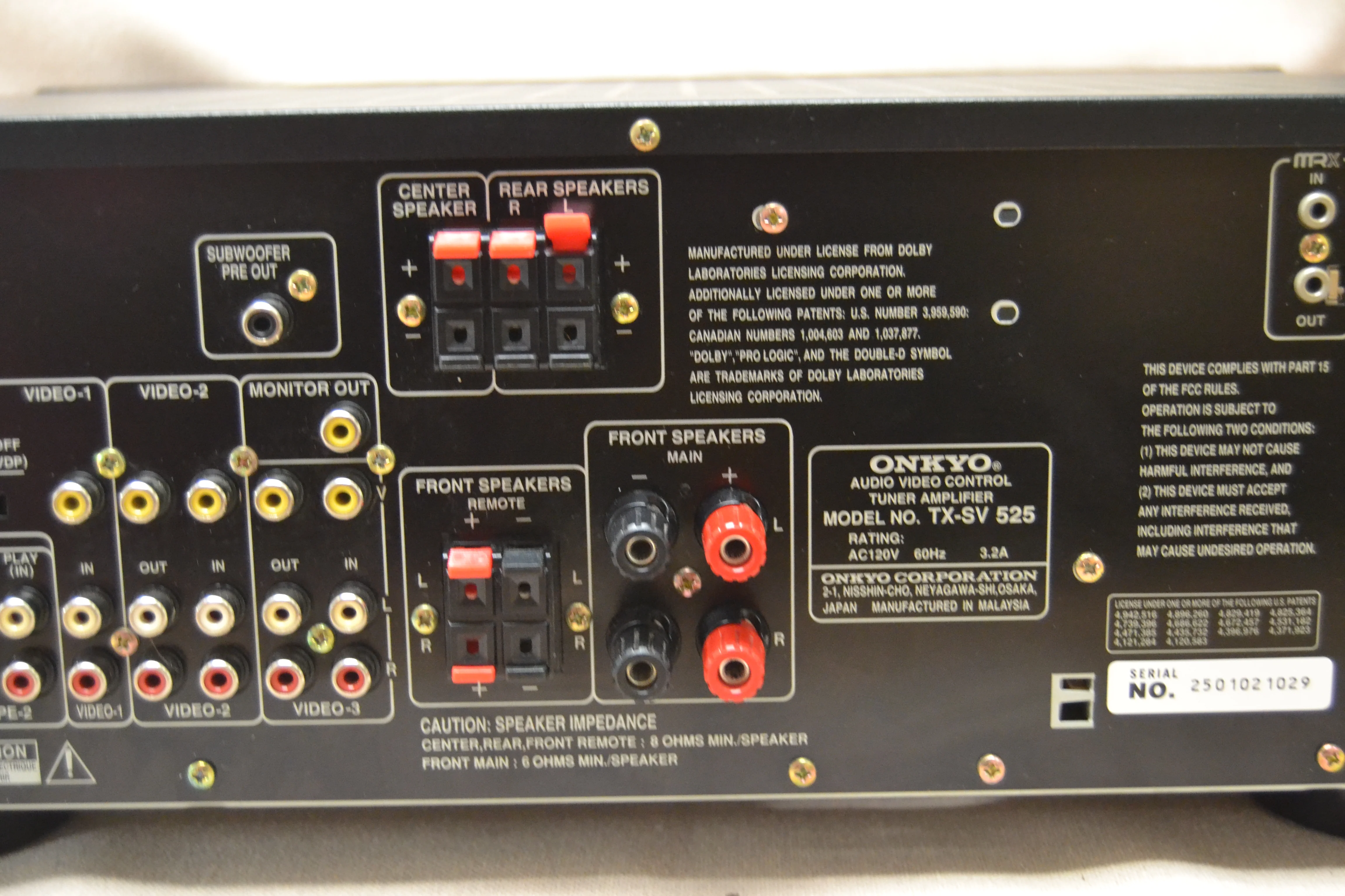 Onkyo TX-SV525  AV Control Tuner Ampliifer (1995-96) * Remote * Manual * Box - Image 11