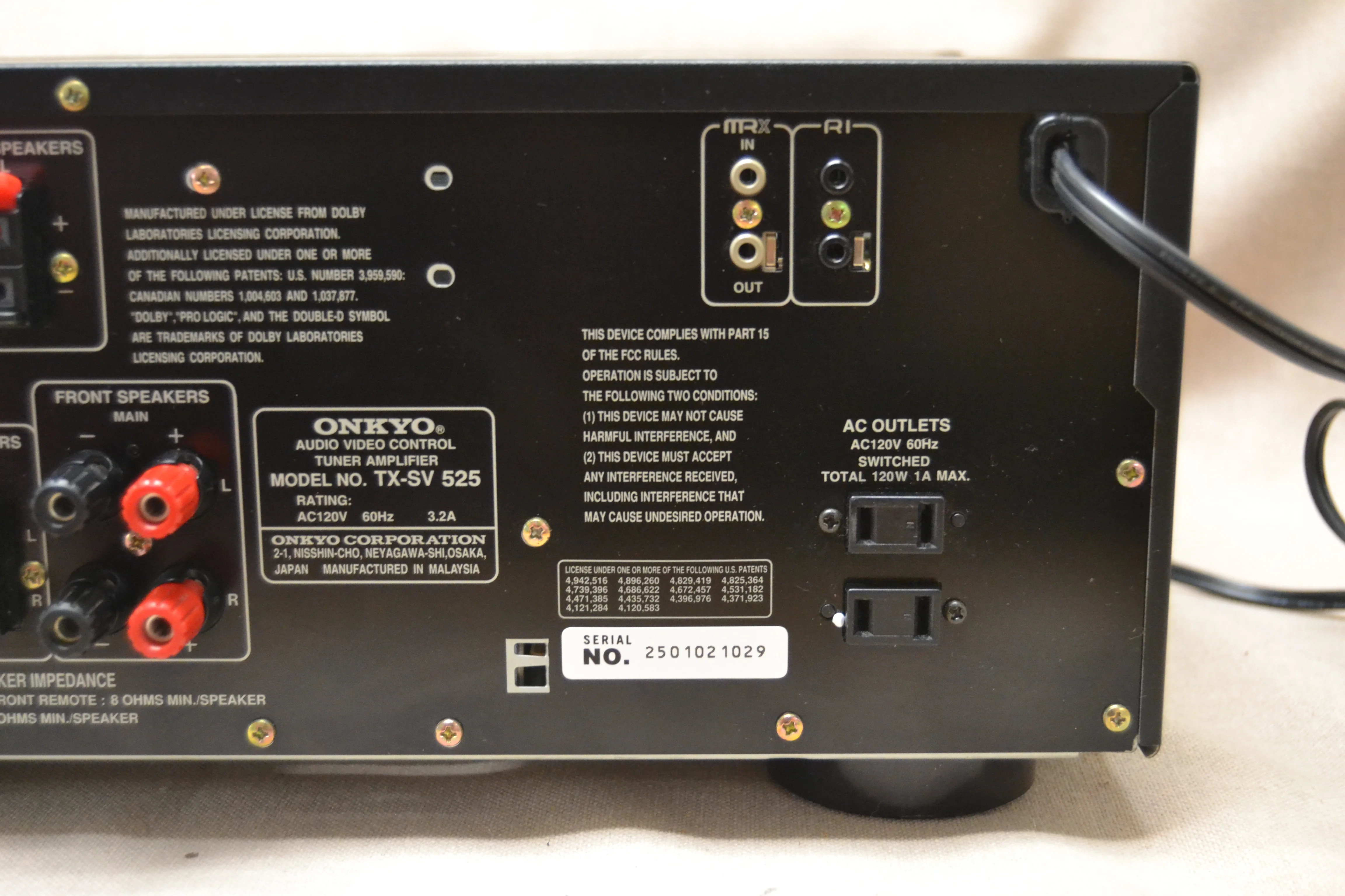 Onkyo TX-SV525  AV Control Tuner Ampliifer (1995-96) * Remote * Manual * Box - Image 12
