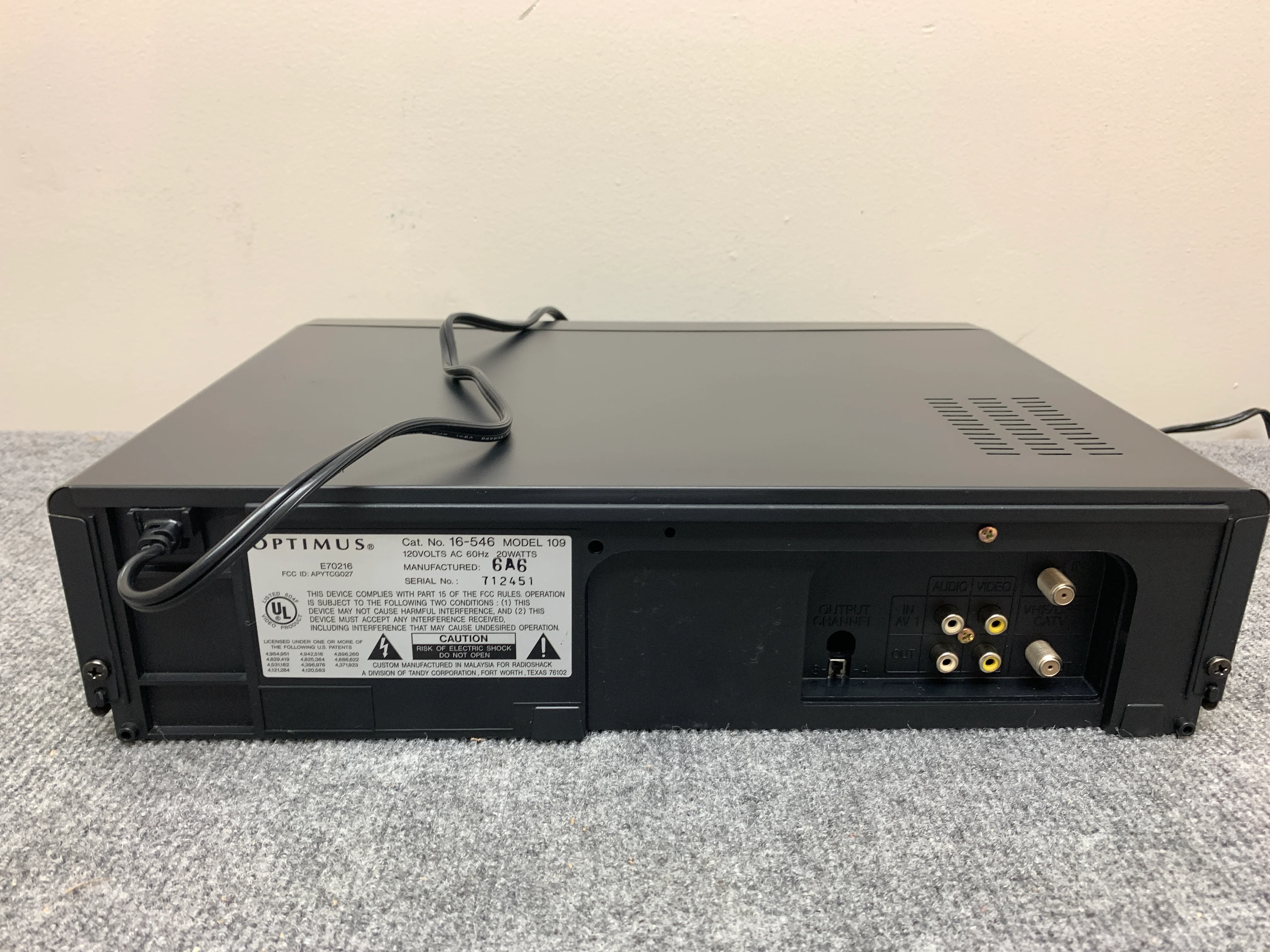 Optimus Model 109 VHS Video Cassette Recorder - Image 10