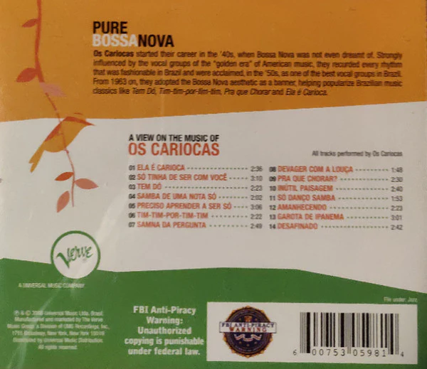 Os Cariocas - Pure Bossa Nova - A View On The Music Of Os Cariocas (CD, Comp, RE, RM) (Very Good Plus (VG+)) - Image 2