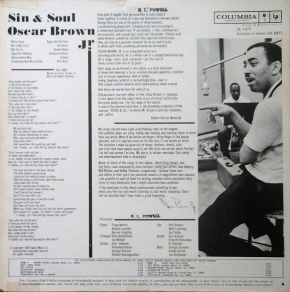 Oscar Brown Jr. - Sin & Soul (LP, Album, Mono) (Very Good Plus (VG+)) - Image 2