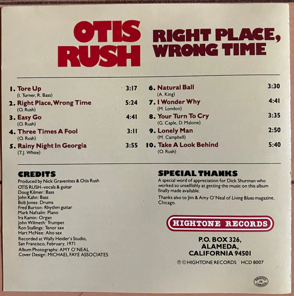 Otis Rush - Right Place, Wrong Time (CD, Album, RE, Las) (Very Good Plus (VG+)) - Image 2