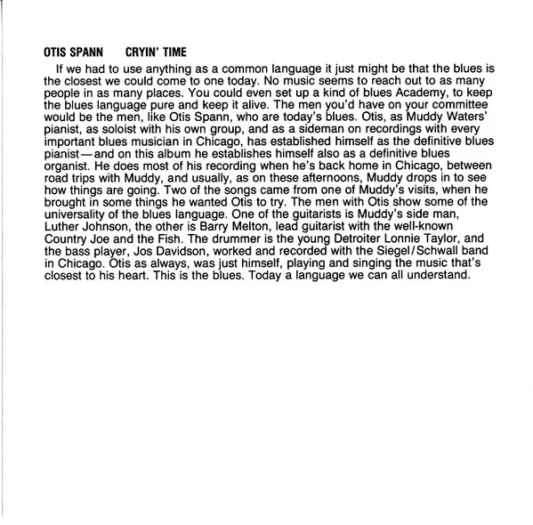 Otis Spann - Cryin' Time (CD, Album, RE) (Very Good Plus (VG+)) - Image 4